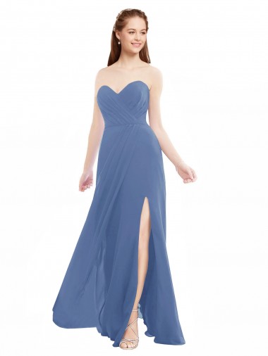 Windsor Blue A-Line Strapless Long Bridesmaid Dresses Bolton
