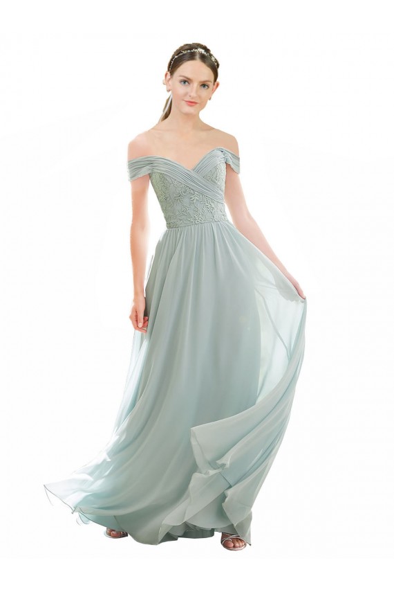 Sea Glass A-Line Off the Shoulder Long Bridesmaid Dress Bolton