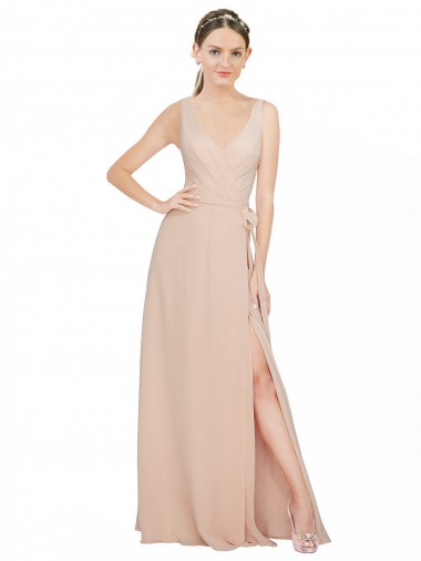 Pink A-Line V-Neck Sleeveless Long Bridesmaid Dress / Evening Dress Bolton