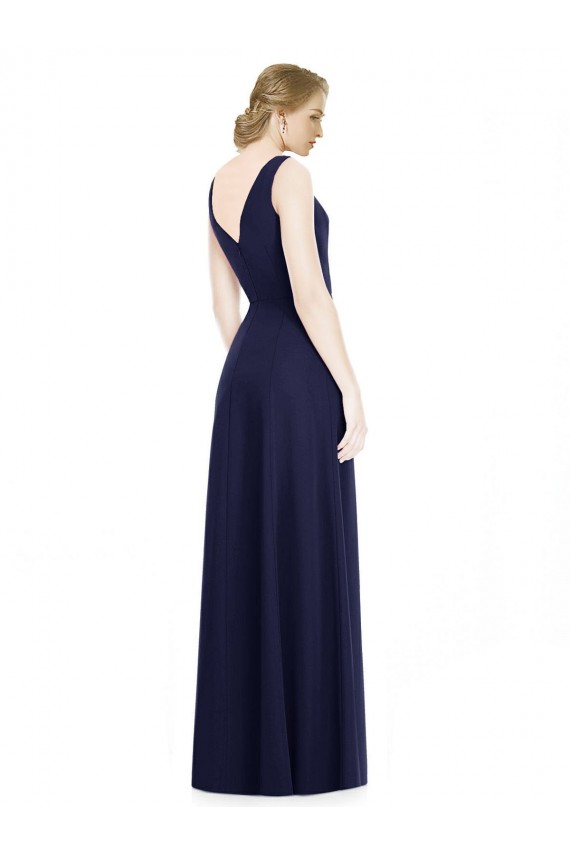 V-Back Dark Navy A-Line Cowl Neck Long Bridesmaid Dress Bolton
