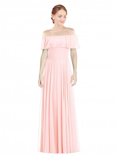 Pink A-Line Square Neck Long Formal Bridesmaid Dress Bolton