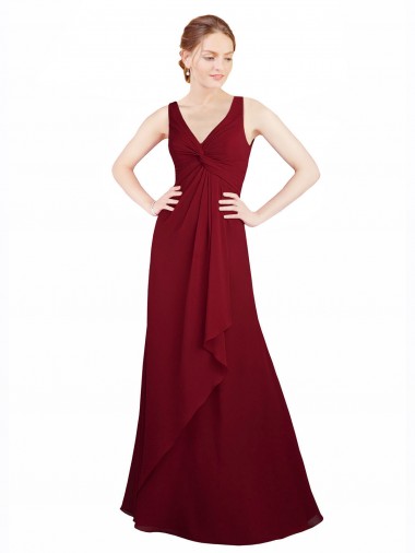 Burgundy A-Line V-Neck Long Bridesmaid Dress / Evening Dress Bolton