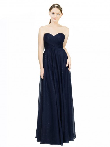 Low Back Dark Navy A-Line Strapless Long Bridesmaid Dress / Evening Dress Bolton