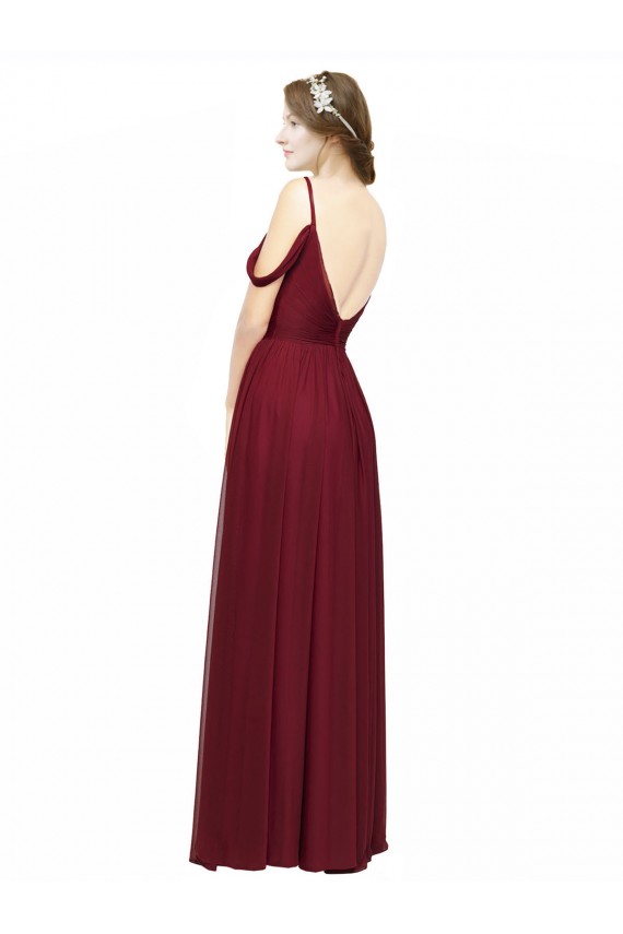 Low Back Burgundy A-Line Spaghetti Straps Long Bridesmaid Dress / Evening Dress Bolton