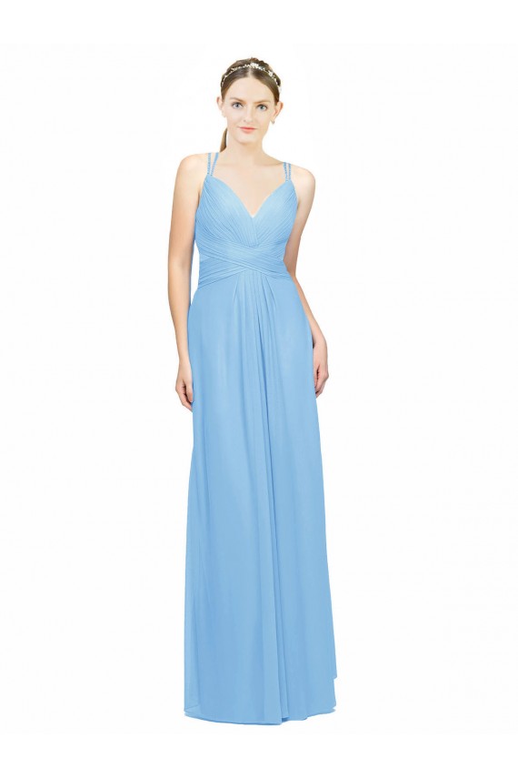 Keyhole Back Periwinkle A-Line V-Neck Long Bridesmaid Dress / Evening Dress Bolton