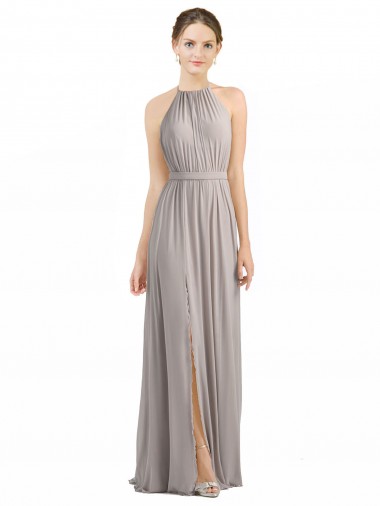 Low Back Oyster Silver A-Line Halter Neck Long Bridesmaid Dress Bolton