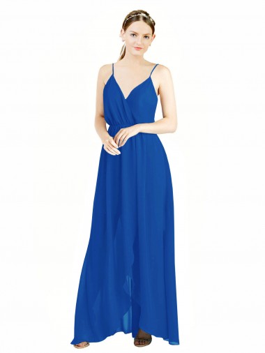 V-Back Royal Blue A-Line V-Neck Sleeveless Long Bridesmaid Dress Bolton