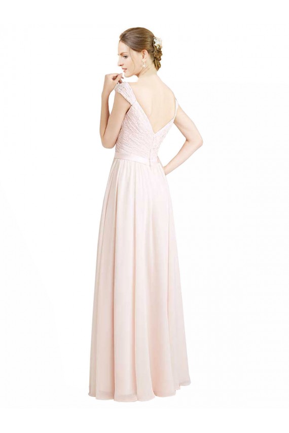 V-Back Cream Pink A-Line Sweetheart Long Bridesmaid Dress Bolton