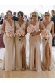 Low Back Champagne A-Line V-Neck Long Bridesmaid Dress Bolton