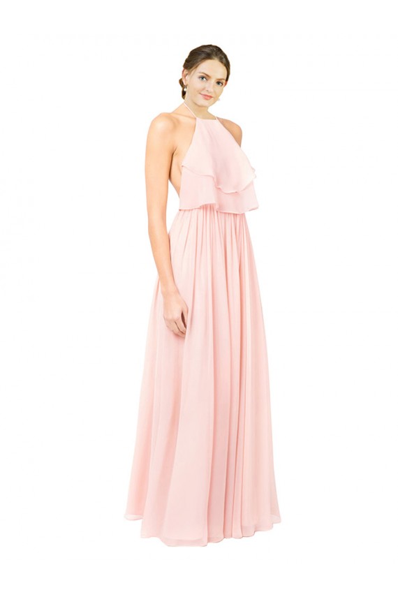 Open Back Pink A-Line Halter Neck Long Formal Dress / Bridesmaid Dress Bolton