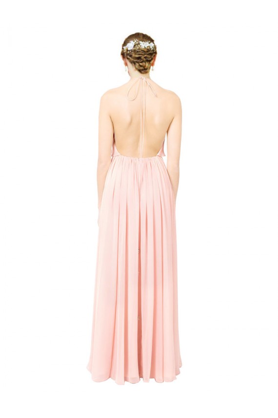 Open Back Pink A-Line Halter Neck Long Formal Dress / Bridesmaid Dress Bolton