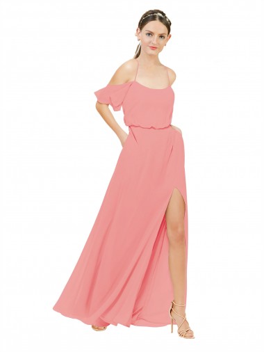 Watermelon A-Line Off the Shoulder Long Bridesmaid Dress Bolton