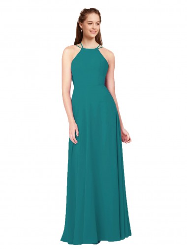 Open Back Hunter Sheath High Neck Long Bridesmaid Dress Bolton