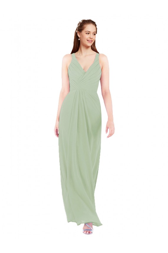 Keyhole Back Smoke Green Sheath V-Neck Long Bridesmaid Dress Bolton
