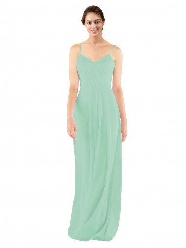 Keyhole Back Mint Green Sheath V-Neck Long Bridesmaid Dress Bolton