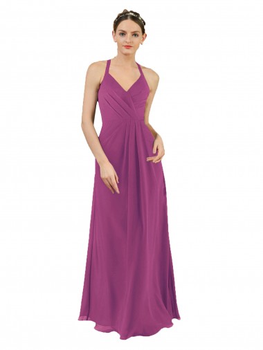 Keyhole Back Wild Berry Sheath V-Neck Long Bridesmaid Dress Bolton