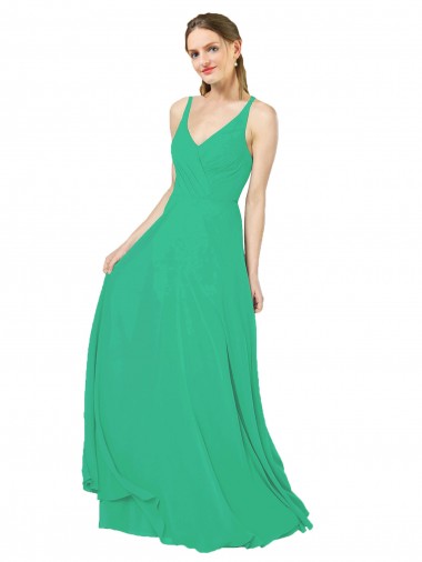 Open Back Emerald Green Sheath V-Neck Long Bridesmaid Dress Bolton