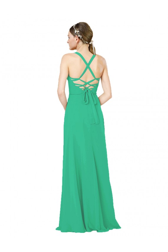 Open Back Emerald Green Sheath V-Neck Long Bridesmaid Dress Bolton