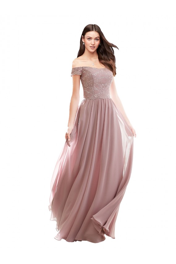 Pink A-Line Off the Shoulder Cap Sleeves Long Bridesmaid Dress Bolton