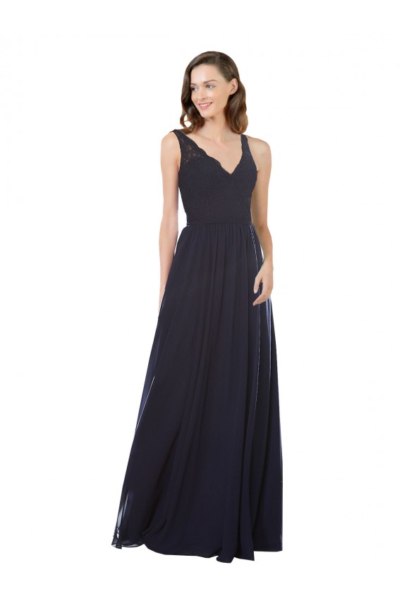 Keyhole Back Dark Navy A-Line V-Neck Long Bridesmaid Dress Bolton