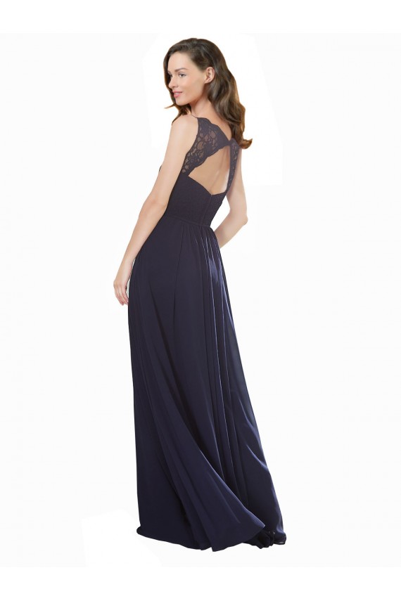 Keyhole Back Dark Navy A-Line V-Neck Long Bridesmaid Dress Bolton