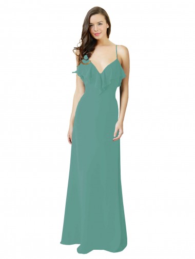 Icelandic Silver A-Line V-Neck Long Bridesmaid Gown Bolton