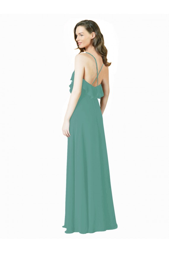 Icelandic Silver A-Line V-Neck Long Bridesmaid Gown Bolton