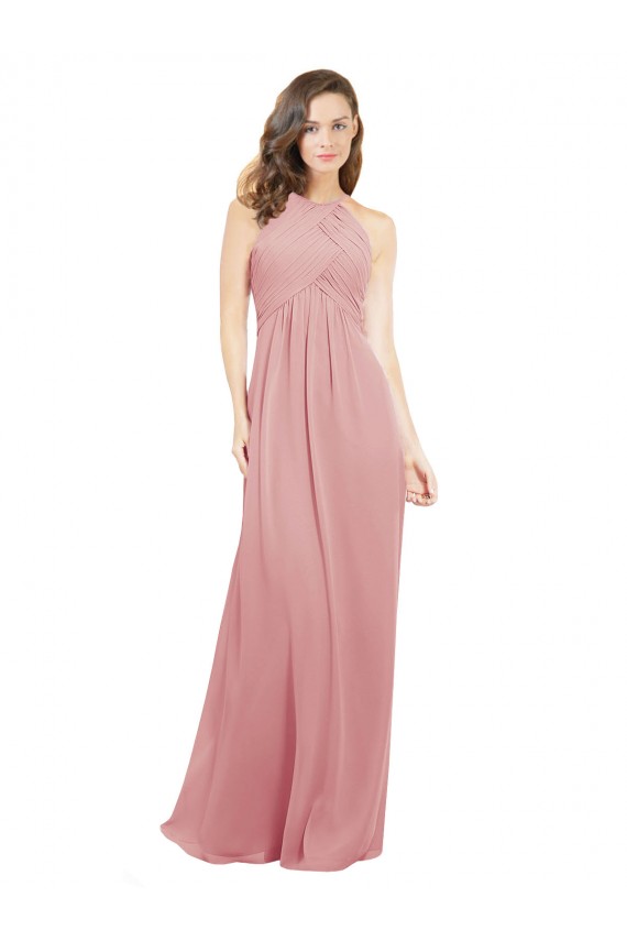 Keyhole Back Bliss Pink A-Line Halter Neck Long Bridesmaid Dress Bolton
