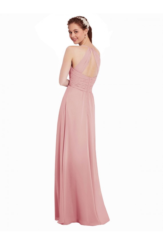Keyhole Back Bliss Pink A-Line Halter Neck Long Bridesmaid Dress Bolton