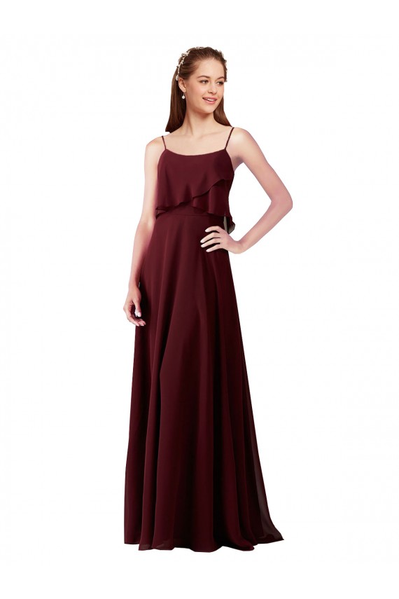 Burgundy Gold A-Line Spaghetti Straps Long Bridesmaid Gowns Bolton