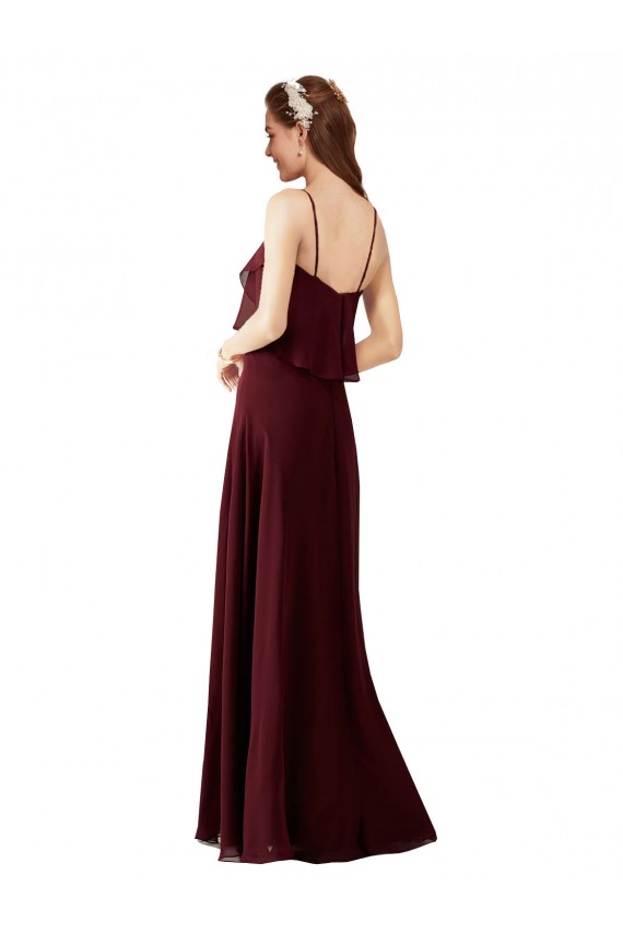 Burgundy Gold A-Line Spaghetti Straps Long Bridesmaid Gowns Bolton