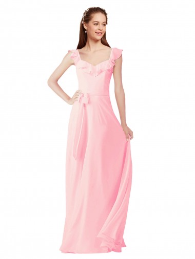 Pink A-Line V-Neck Long Bridesmaid Dress Bolton