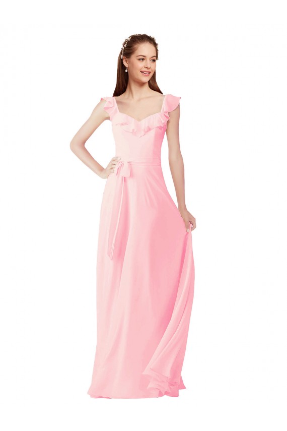 Pink A-Line V-Neck Long Bridesmaid Dress Bolton