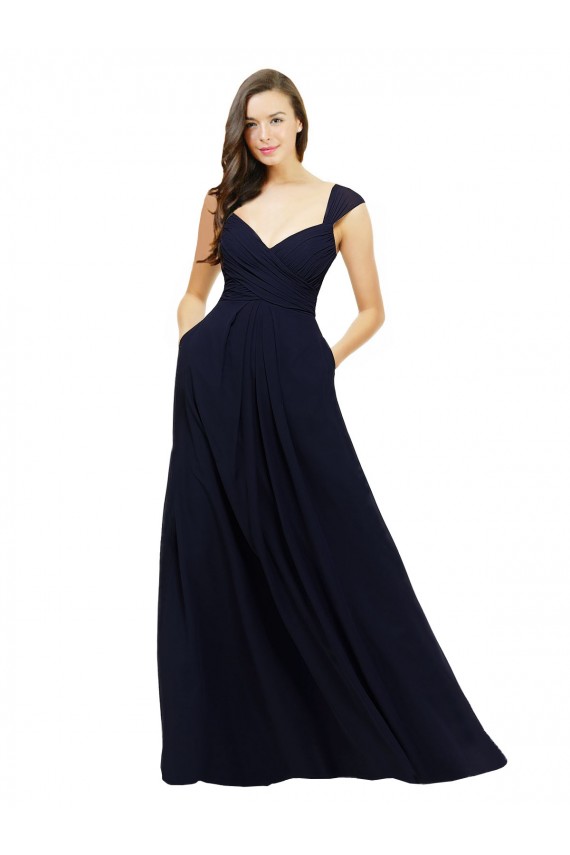 Dark Navy A-Line Sweetheart Long Bridesmaid Gowns Bolton
