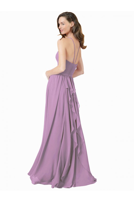 Dark Lavender A-Line Halter Neck Long Bridesmaid Dress Bolton