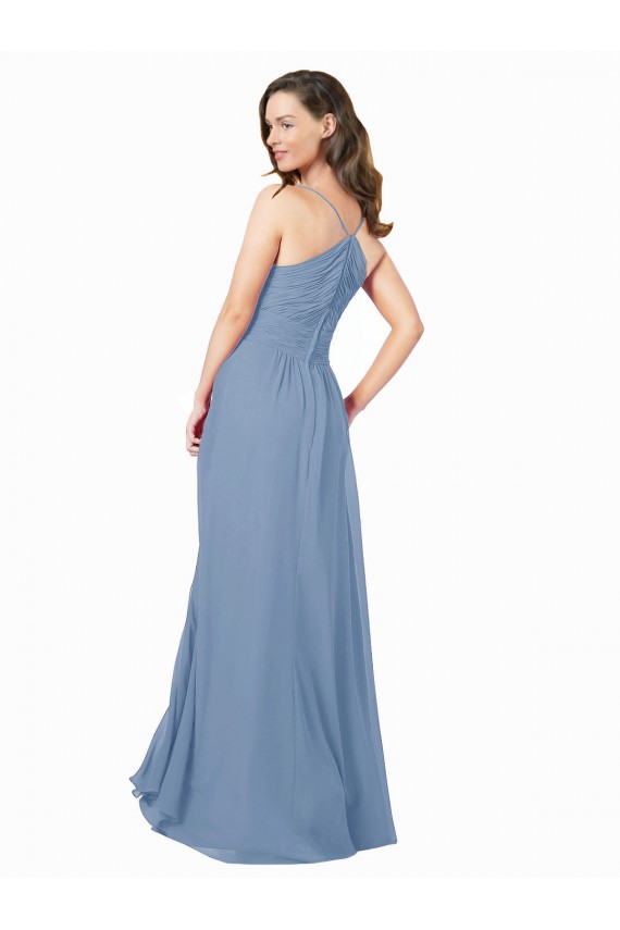 Open Back Dusty Blue A-Line V-Neck Long Bridesmaid Dress / Evening Dress Bolton