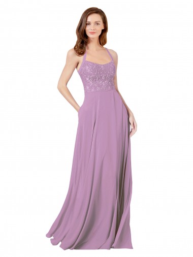 Dark Lavender A-Line Spaghetti Straps Long Bridesmaid Dress Bolton