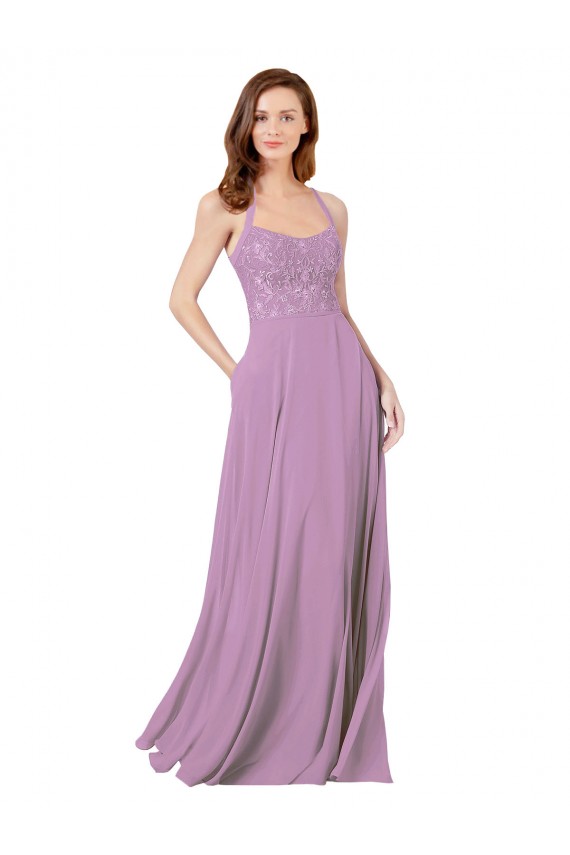Dark Lavender A-Line Spaghetti Straps Long Bridesmaid Dress Bolton