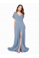 Dusty Blue A-Line V-Neck Long Black Tie Prom Dress / Bridesmaid Dress Bolton
