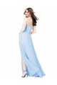 Light Sky Blue Sheath Square Neck Long Bridesmaid Dress Bolton