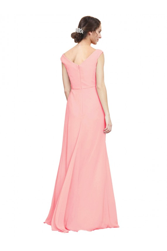 Salmon A-Line V-Neck Long Bridesmaid Dress Bolton