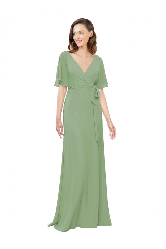 Seagrass A-Line V-Neck Long Bridesmaid Dress Bolton