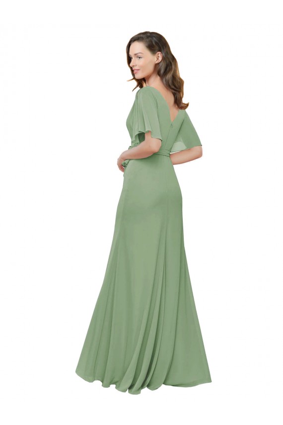 Seagrass A-Line V-Neck Long Bridesmaid Dress Bolton