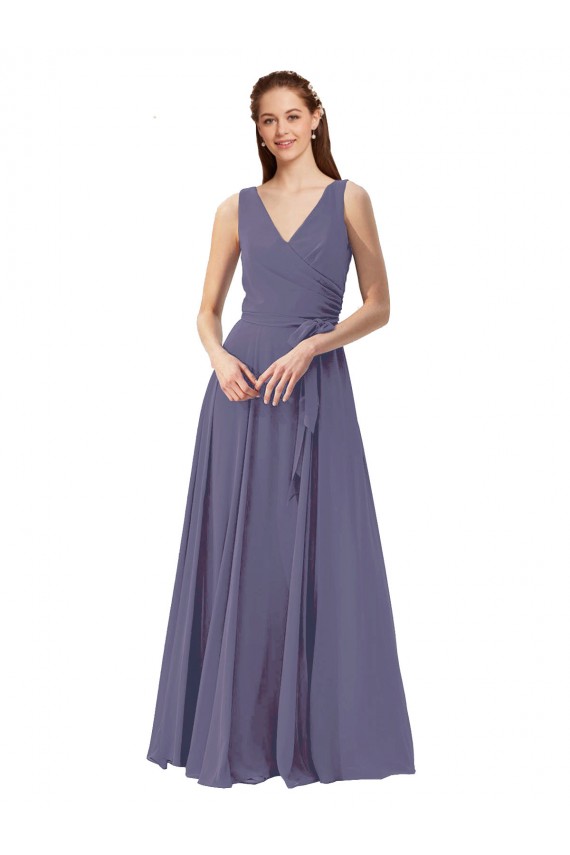 Silver Stone A-Line V-Neck Long Bridesmaid Dress Bolton