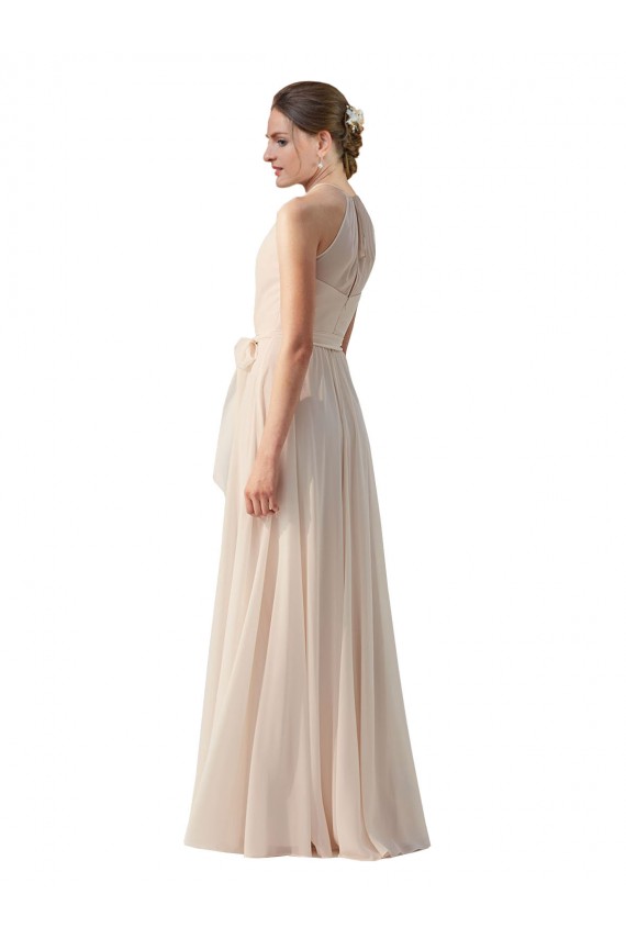 Cream Pink A-Line High Neck Long Bridesmaid Dress Bolton