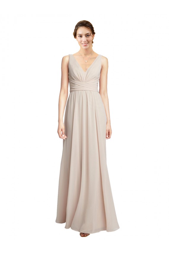 Cream Pink A-Line V-Neck Long Formal Dress / Bridesmaid Dress Bolton