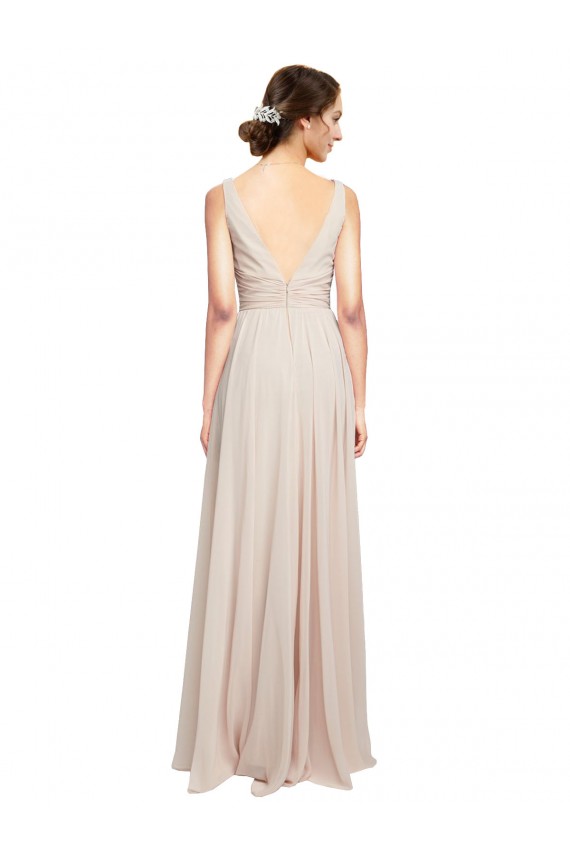 Cream Pink A-Line V-Neck Long Formal Dress / Bridesmaid Dress Bolton