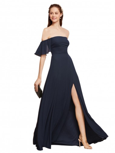 Dark Navy A-Line Off the Shoulder Long Prom Dress / Bridesmaid Dress Bolton