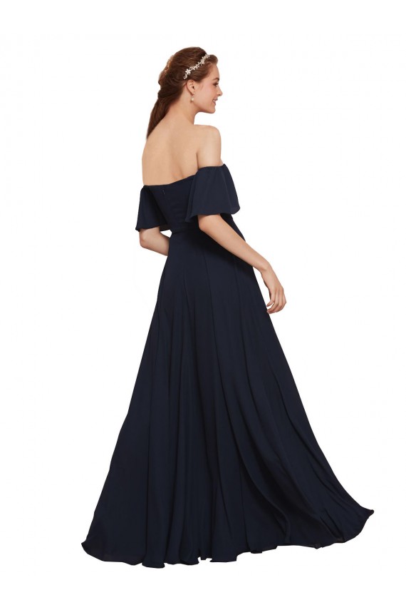 Dark Navy A-Line Off the Shoulder Long Prom Dress / Bridesmaid Dress Bolton