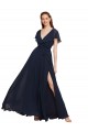 V-Back Dark Navy A-Line V-Neck Long Evening Gowns / Bridesmaid Dresses Bolton